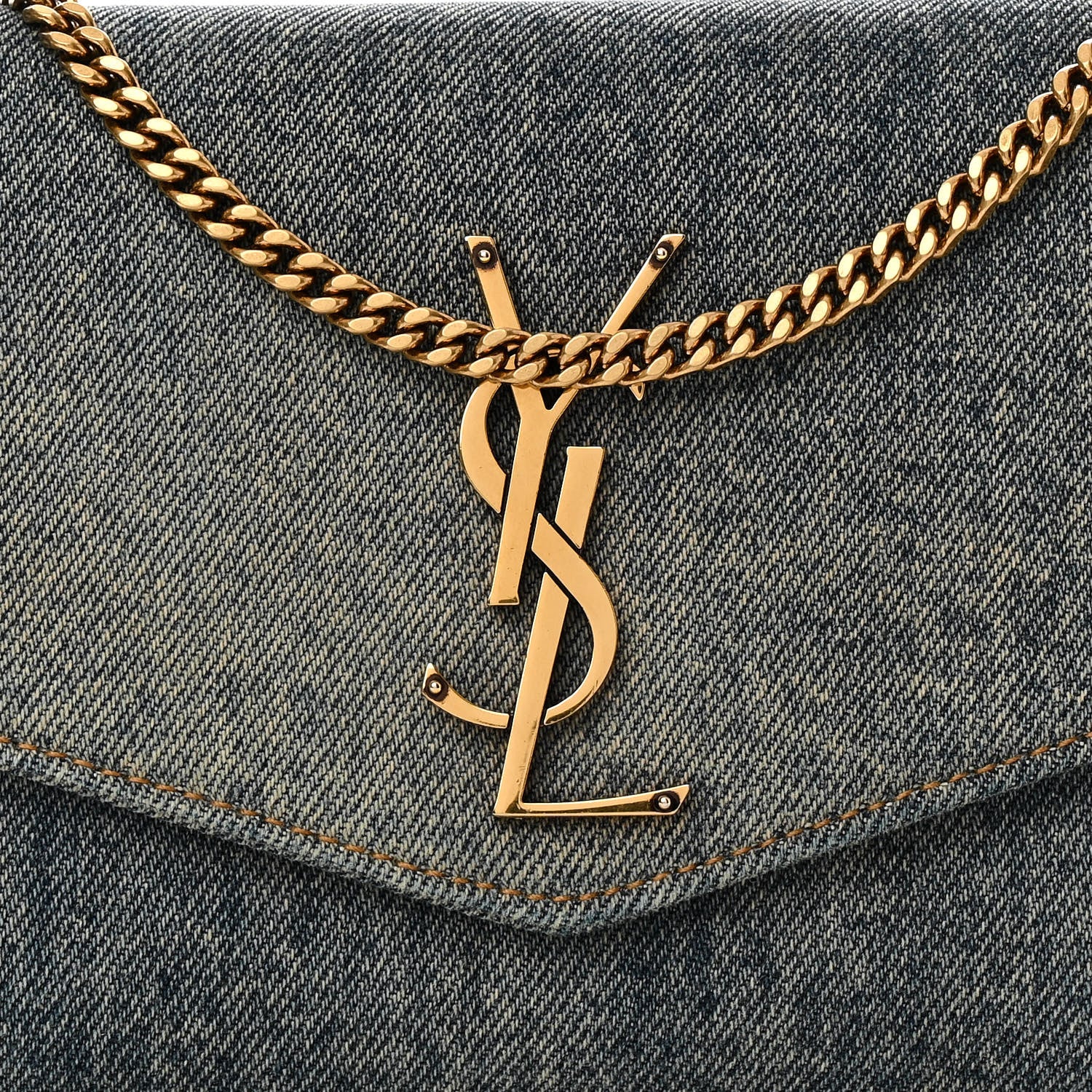 Saint Laurent Denim Monogram Chain Wallet Rodeo Blue Cinnamon 8 of 10