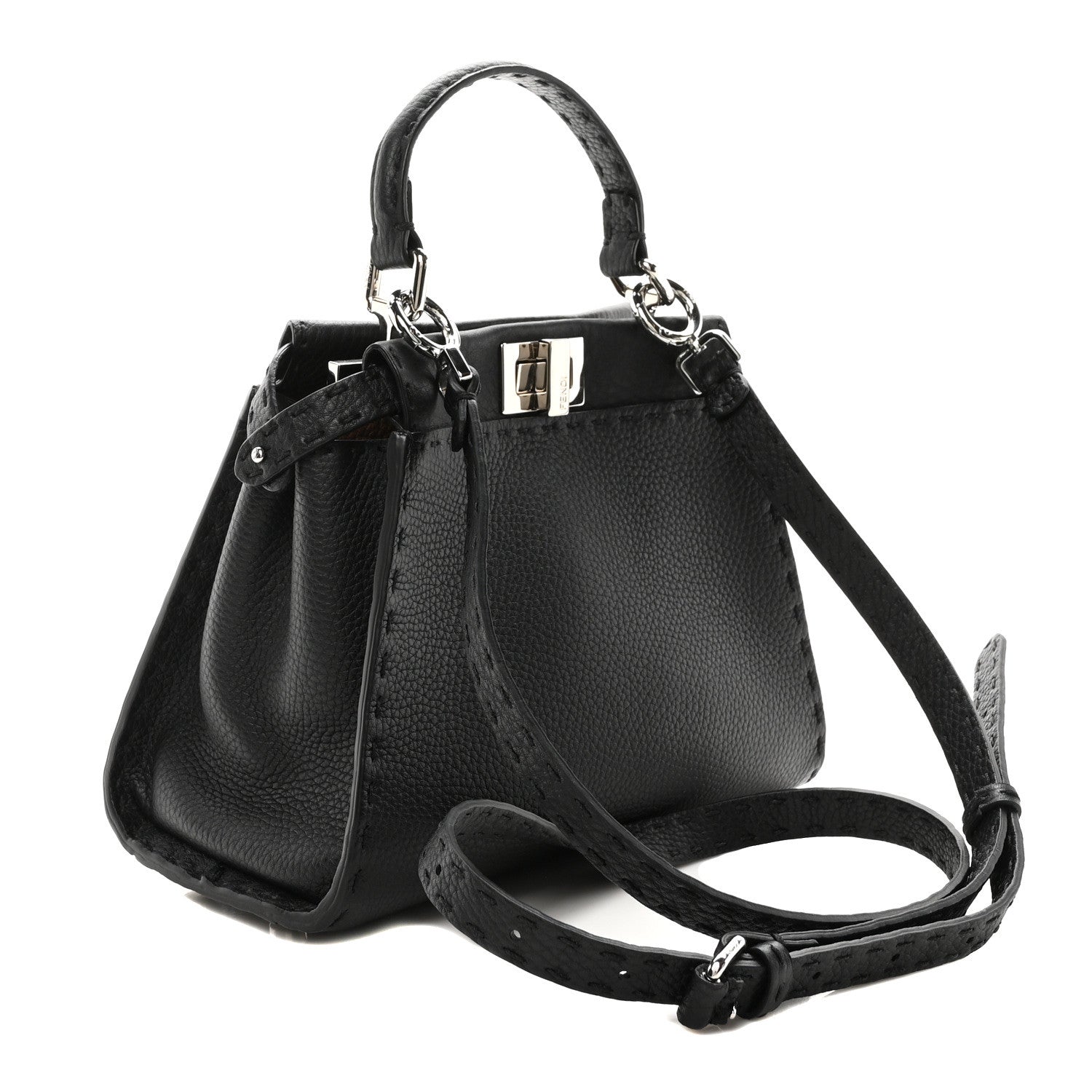 Fendi Cuoio Romano Selleria Bi-Color Mini Peekaboo Iconic Satchel Black Mou 3 of 9