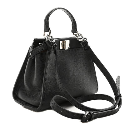 Fendi Cuoio Romano Selleria Bi-Color Mini Peekaboo Iconic Satchel Black Mou 3 of 9
