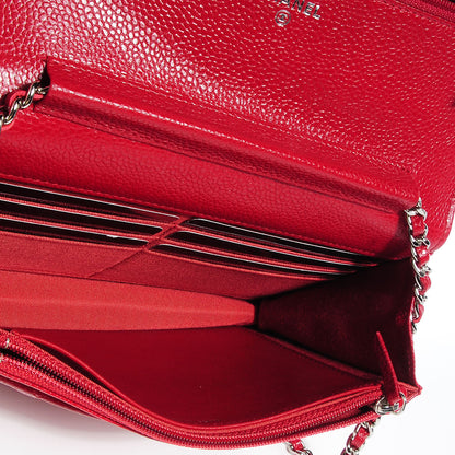 Chanel Caviar Quilted Wallet on Chain WOC Red 7 of 9