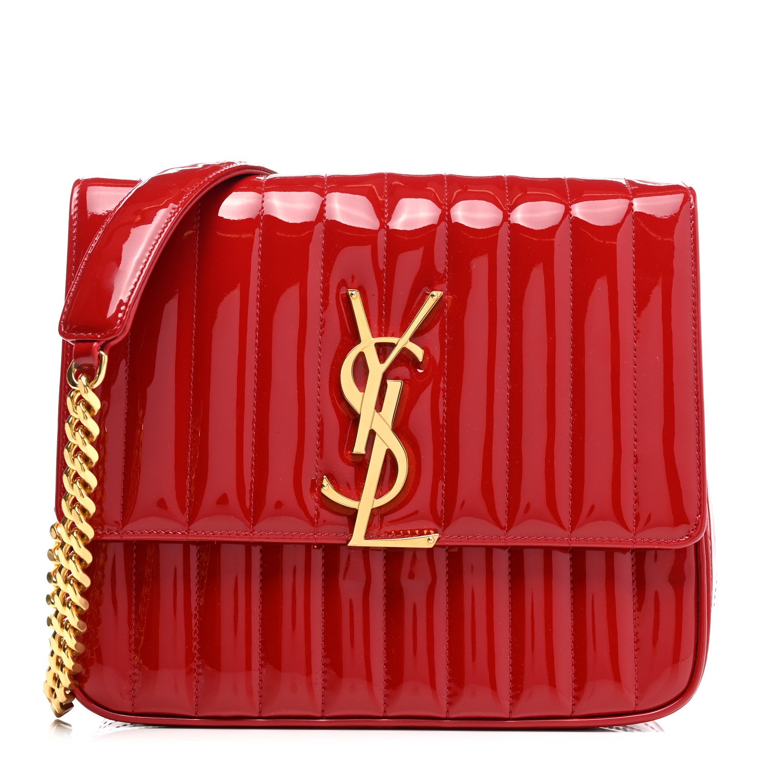 Saint Laurent Patent Matelasse Monogram Large Vicky Chain Bag Rouge Eros 1 of 10