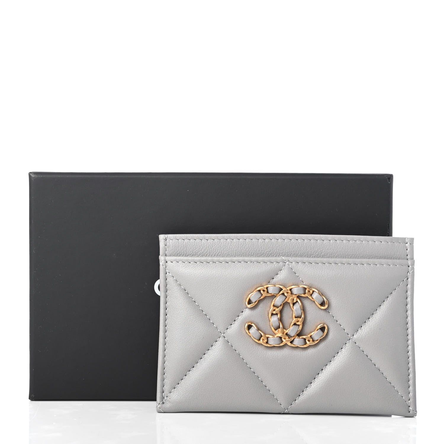Chanel Shiny Goatskin Quilted 19 Card Holder Grey 7 of 7