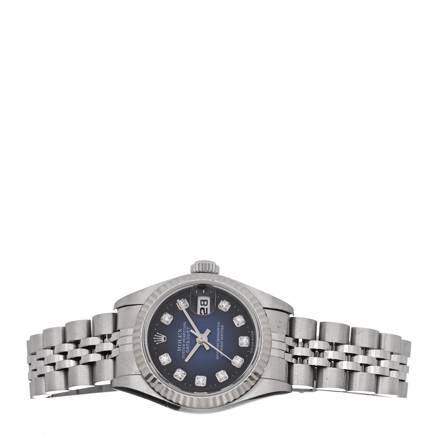 Rolex Stainless Steel 18K White Gold Diamond 26mm Oyster Perpetual Datejust Watch Blue Gradient 69174 2 of 5