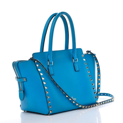 Valentino Garavani Vitello Mini Rockstud Double Handle Tote Blue Fluo 4 of 15