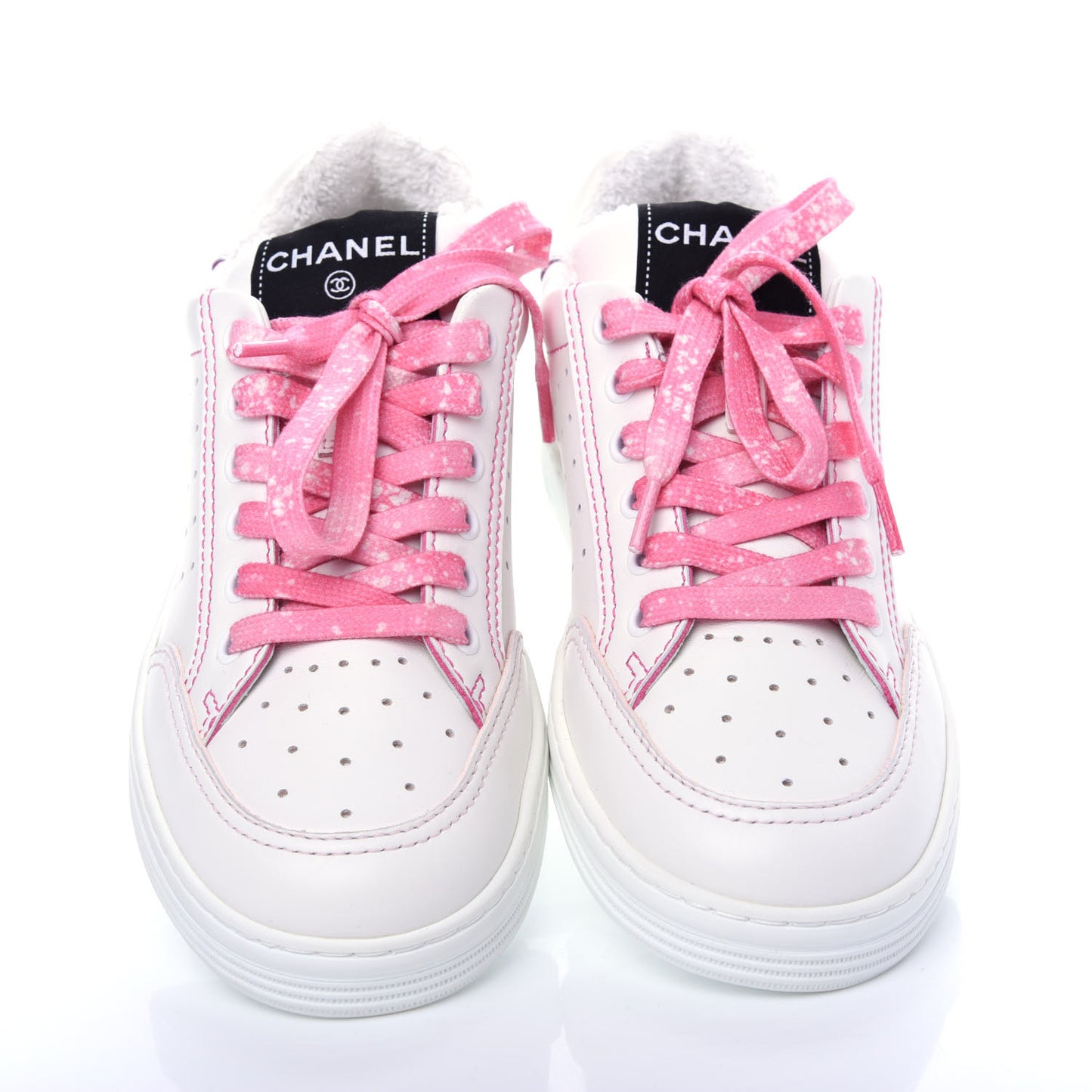 Calfskin Womens Logo Sneakers 37.5 White Pink