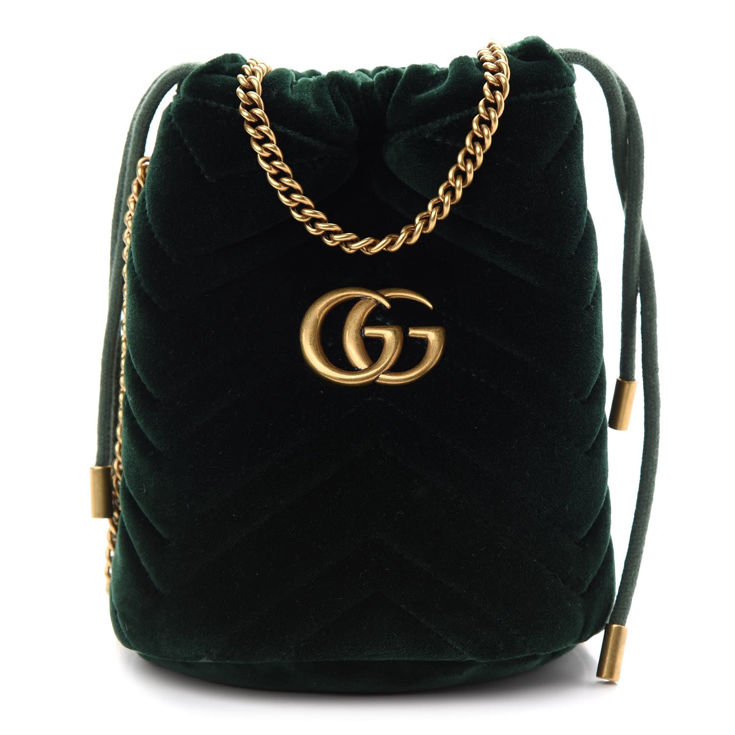 Gucci Velvet Matelasse Mini GG Marmont 2.0 Bucket Bag Dark Green 1 of 9