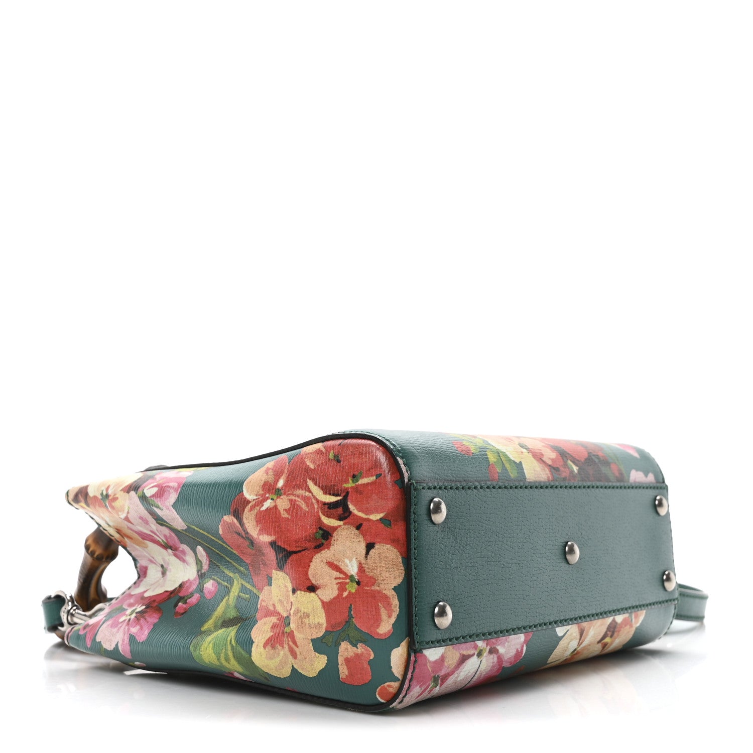 Gucci Shangai Calfskin Blooms Print Mini Bamboo Shopper Tote Bright Emerald Multicolor 4 of 10