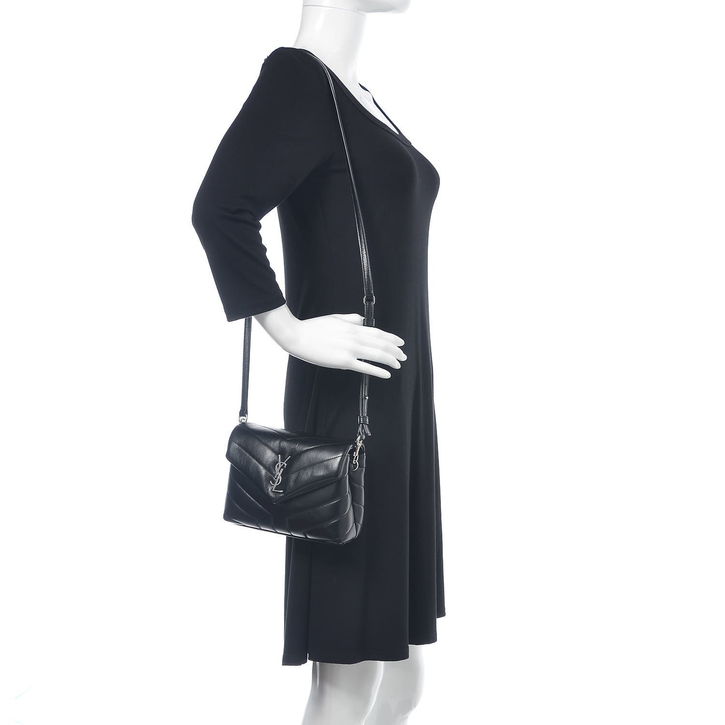 Calfskin Y Quilted Monogram Toy Loulou Crossbody Bag Black