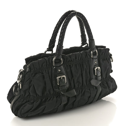 Prada Tessuto Nylon Nappa Braided Gaufre Shopping Satchel Black 2 of 9
