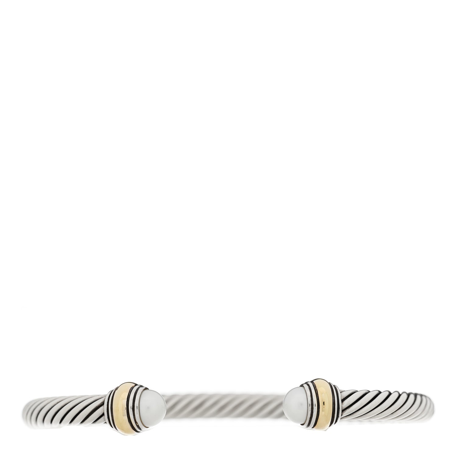 David Yurman Sterling Silver 14K Yellow Gold Pearl 5mm Cable Classics Bracelet 1 of 3