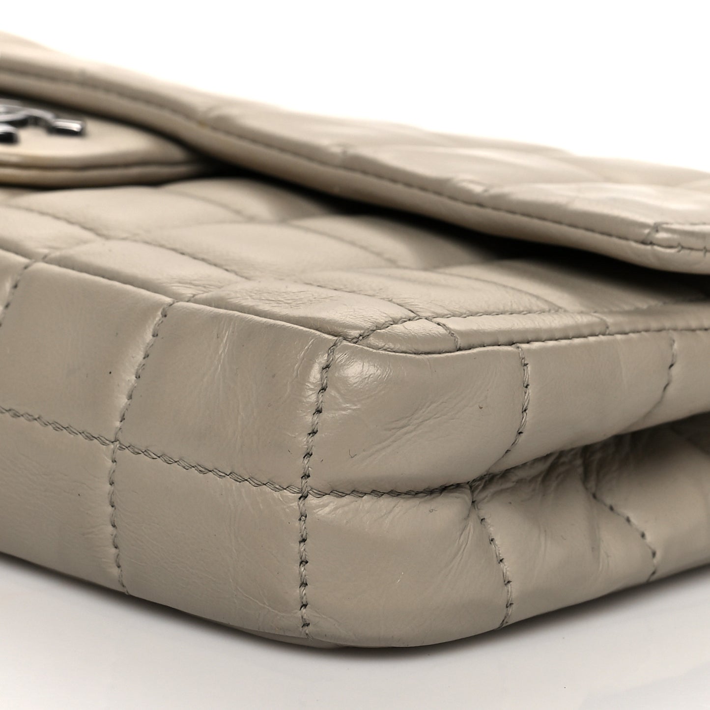 Lambskin East West Chocolate Bar Chain Flap Grey