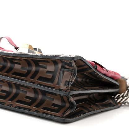 Fendi Vitello Shiny Nappa Bi-Color FF 1974 Lace Up Bow Embossed Small Kan I Shoulder Bag Maya Black Fragola 10 of 11