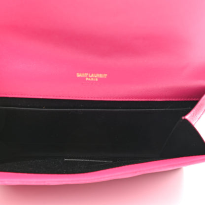 Saint Laurent Grain De Poudre Matelasse Chevron Monogram Envelope Clutch Fuxia Couture 5 of 9
