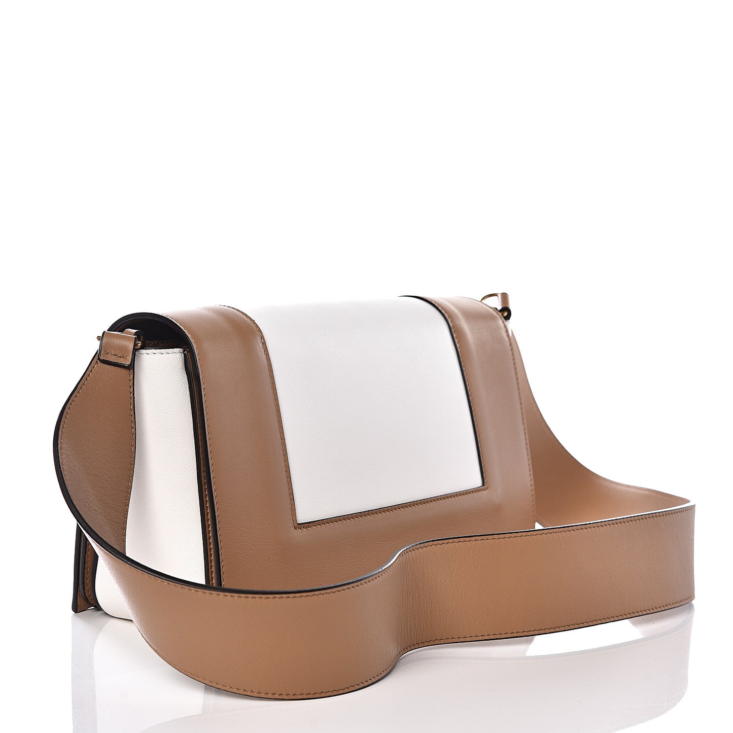 Shiny Smooth Calfskin Medium Frame Shoulder Bag Tan Optic White