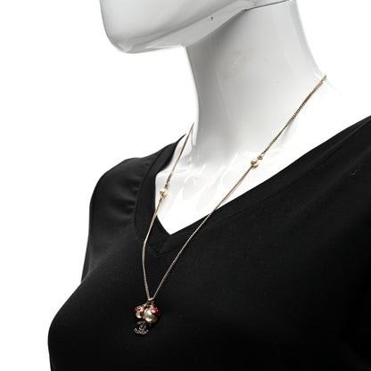 Chanel Enamel Pearl CC Ladybug Necklace Gold Red 2 of 6