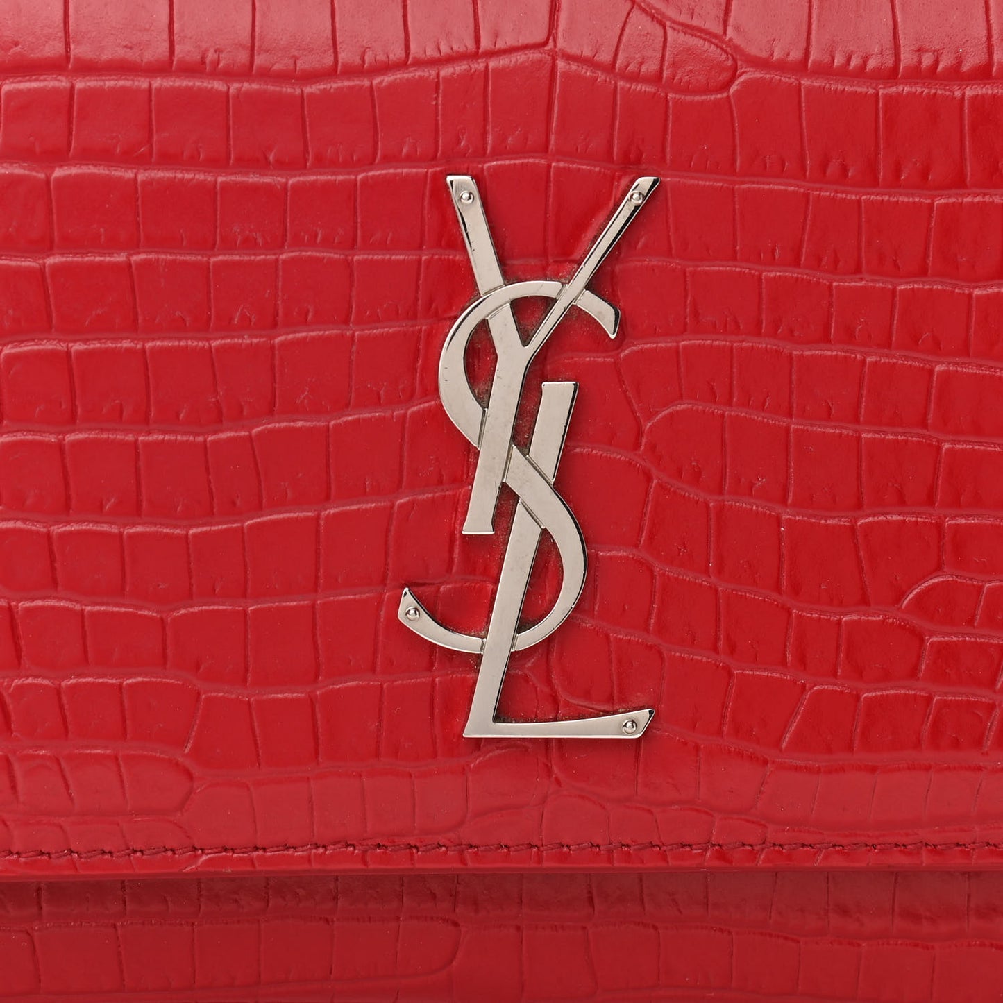 Calfskin Crocodile Embossed Monogram Sunset Chain Wallet Rouge Eros