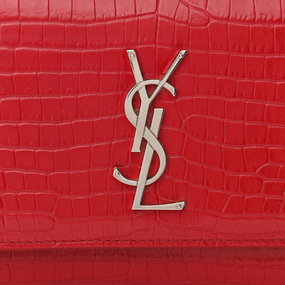 Saint Laurent Calfskin Crocodile Embossed Monogram Sunset Chain Wallet Rouge Eros 7 of 10