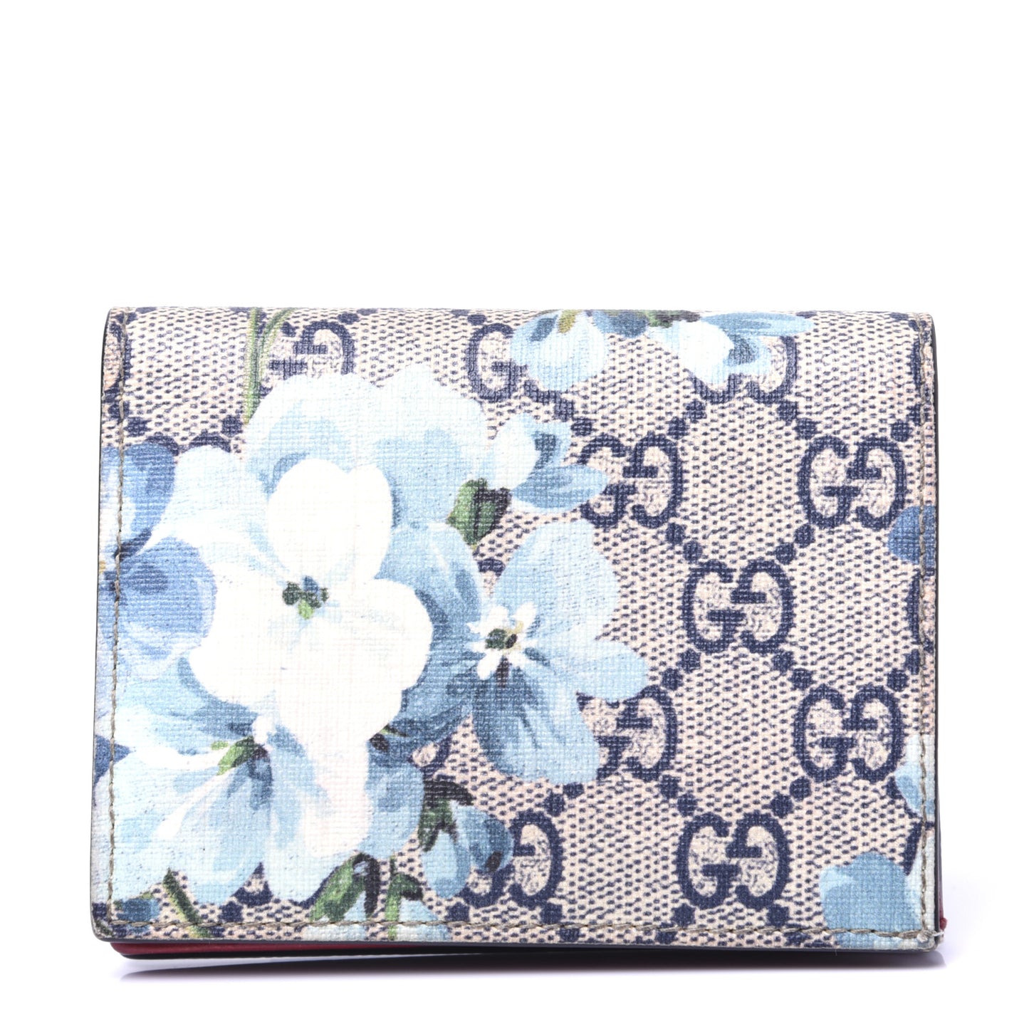 GG Supreme Monogram Blooms Card Case Beige Blue Navy Hibiscus Red