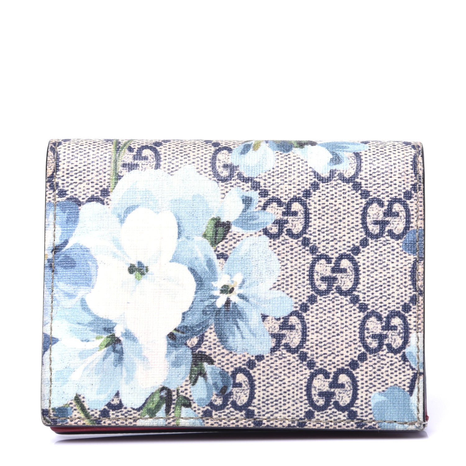 Gucci GG Supreme Monogram Blooms Card Case Beige Blue Navy Hibiscus Red 1 of 10