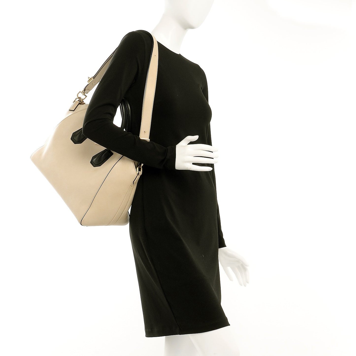 Calfskin Leather Bi-Color Medium Antigona Beige Black