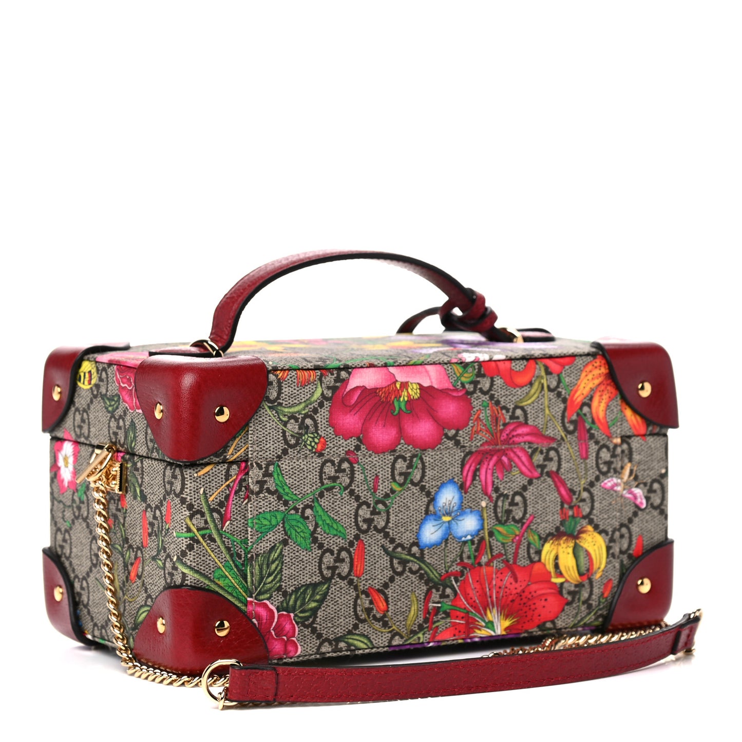 GG Supreme Monogram Flora Padlock Jewelry Case Red