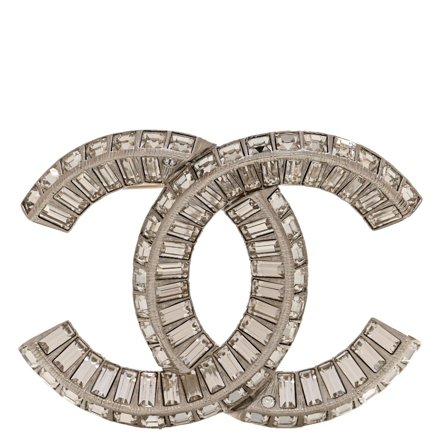 Baguette Crystal CC Brooch Silver