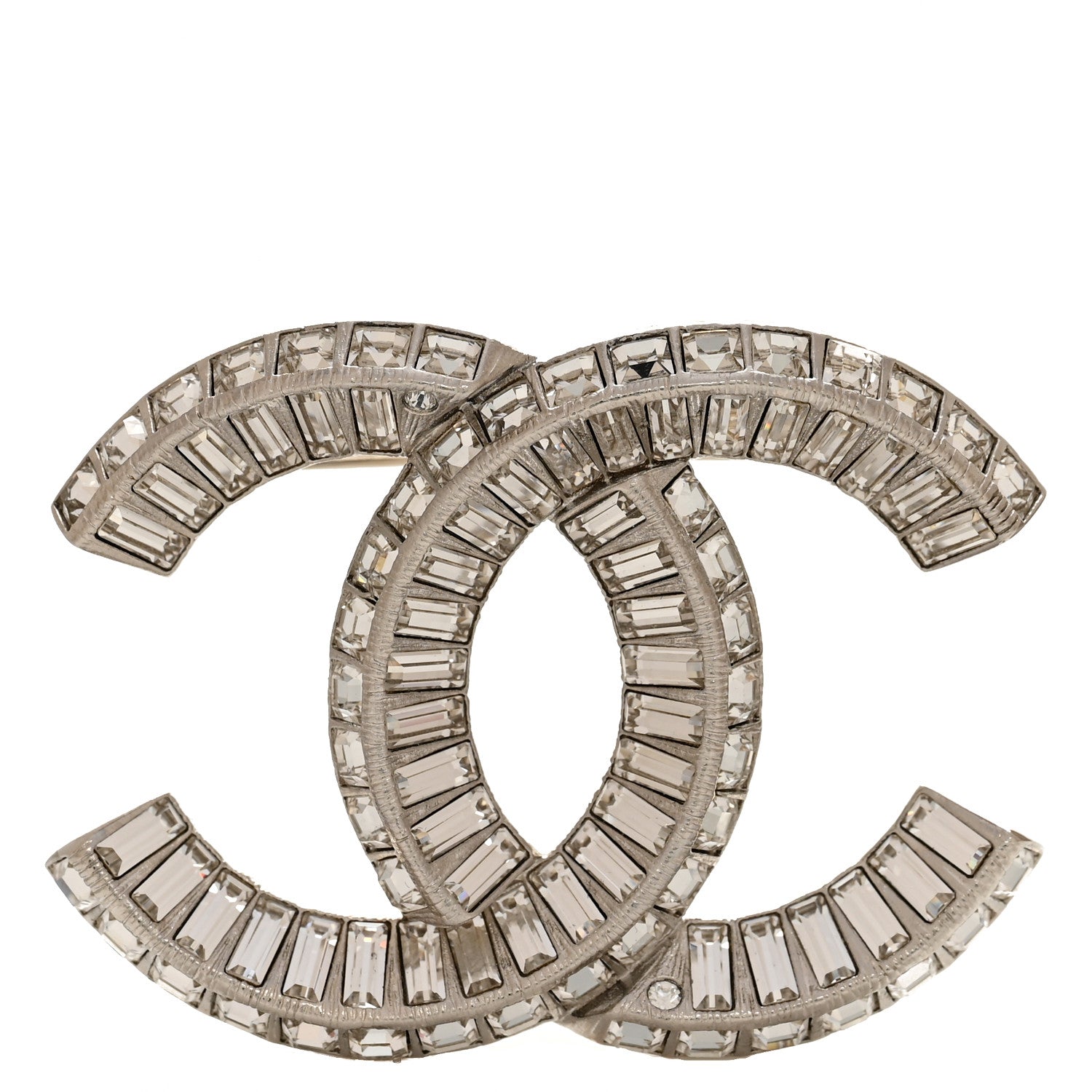 Chanel Baguette Crystal CC Brooch Silver 1 of 4