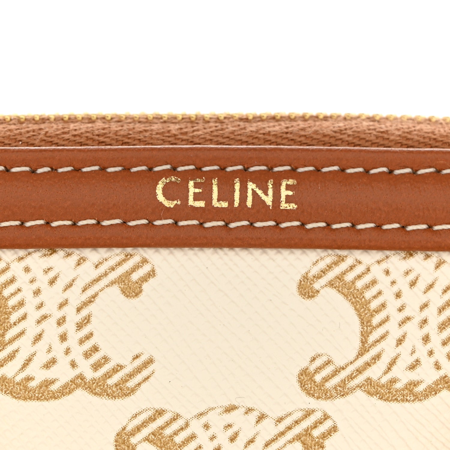 Celine Lambskin Triomphe Canvas Clutch With Chain White Tan 5 of 11
