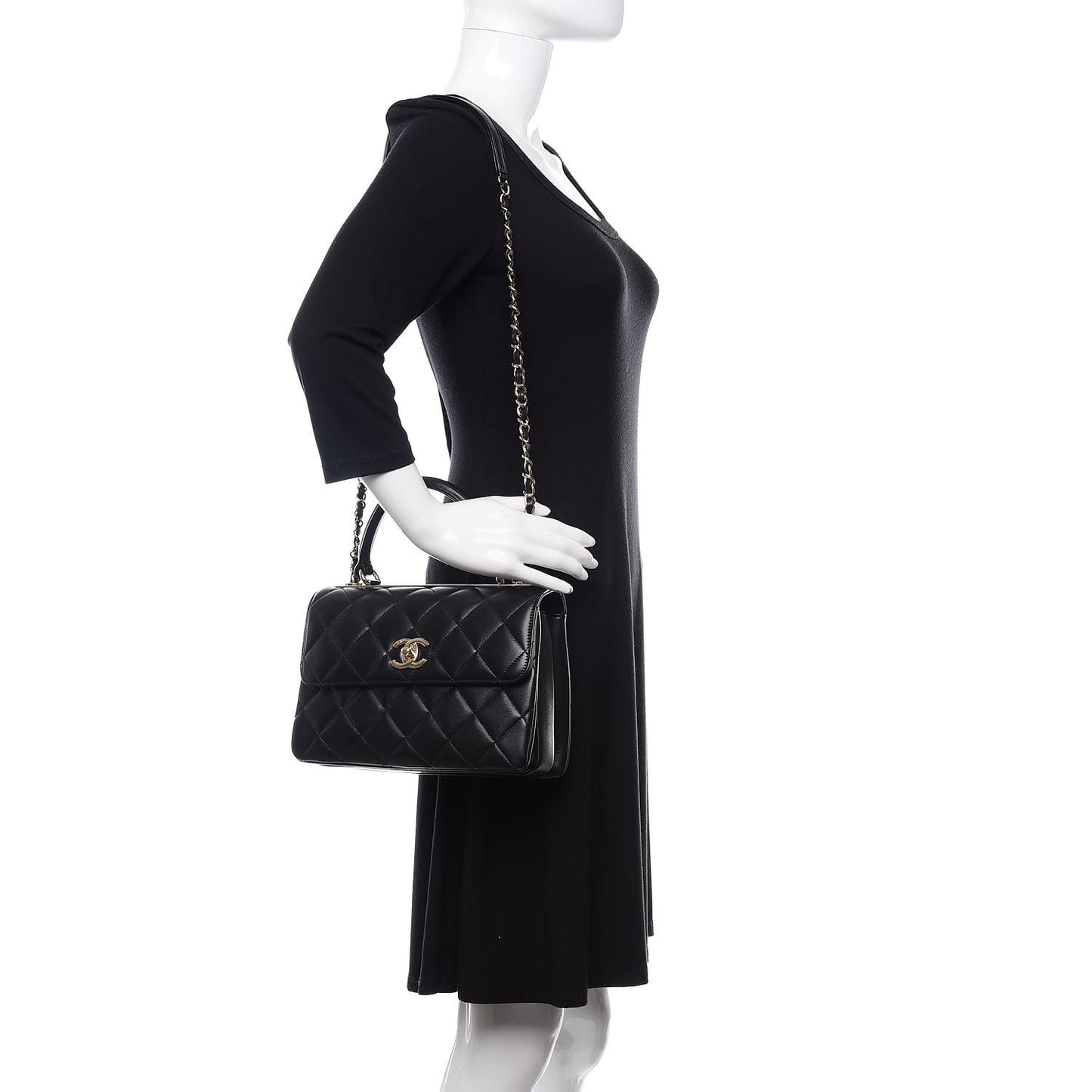 Lambskin Quilted Small Trendy CC Dual Handle Flap Bag Black