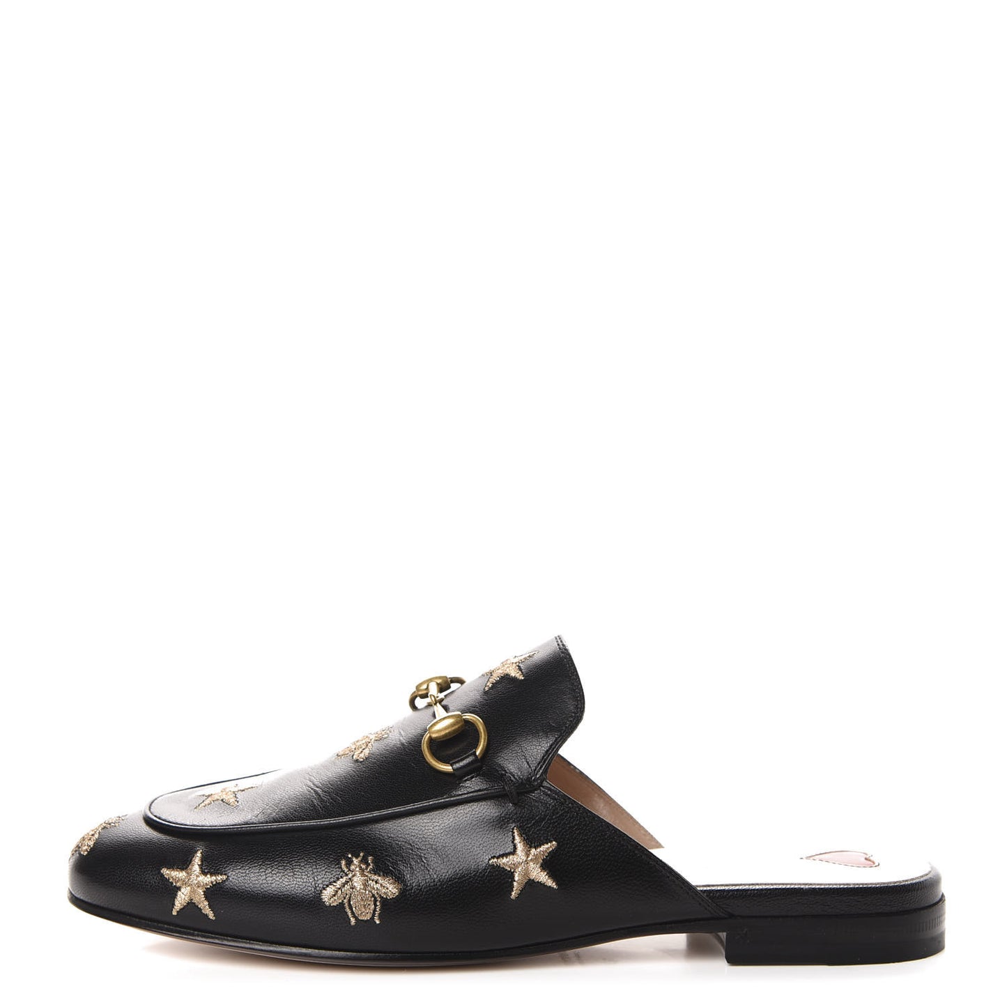 Goatskin Bee Star Embroidered Womens Princetown Slippers 37 Black
