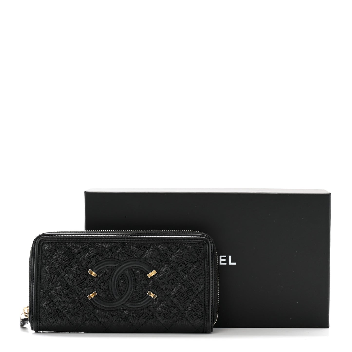 Caviar Quilted Filigree Zip Around Wallet Black
