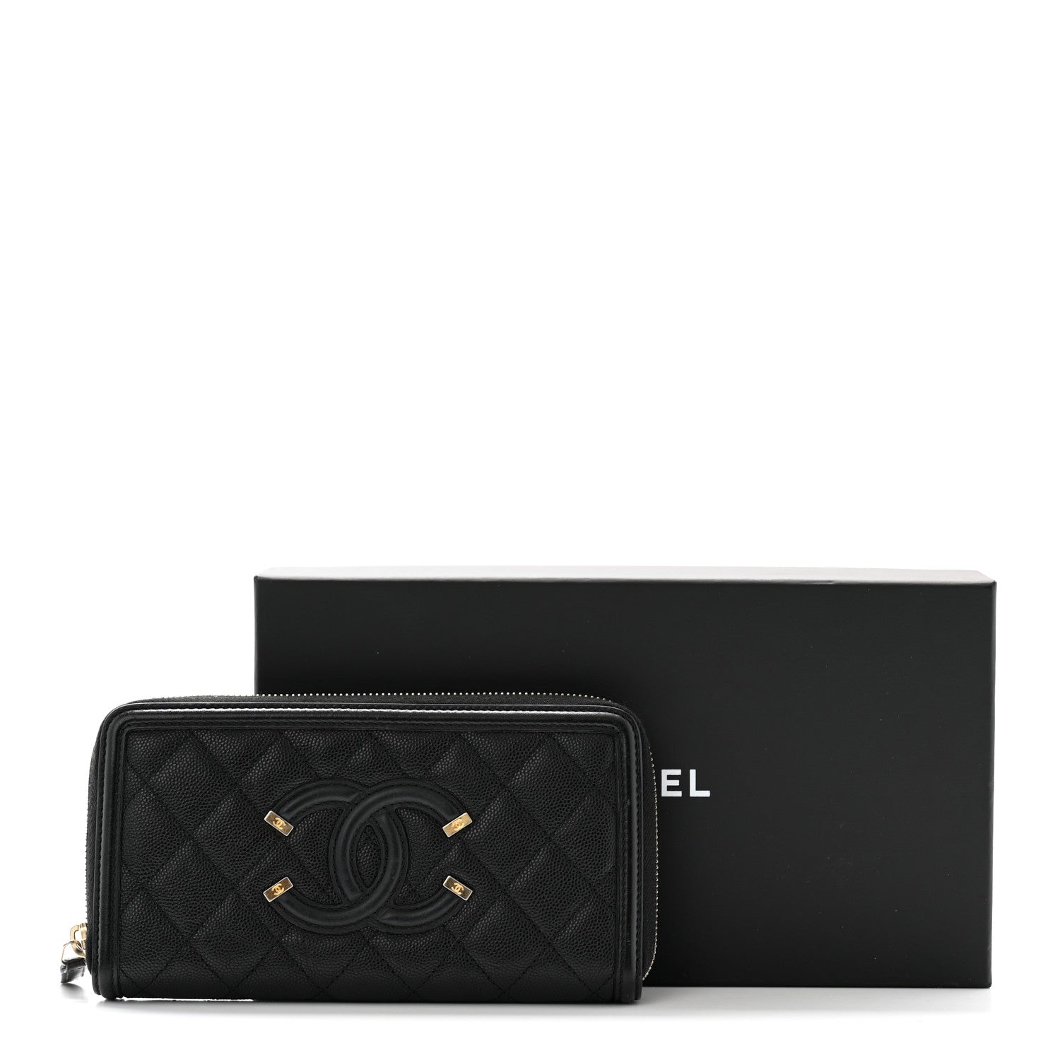 Chanel Caviar Quilted Filigree Zip Around Wallet Black 11 of 11