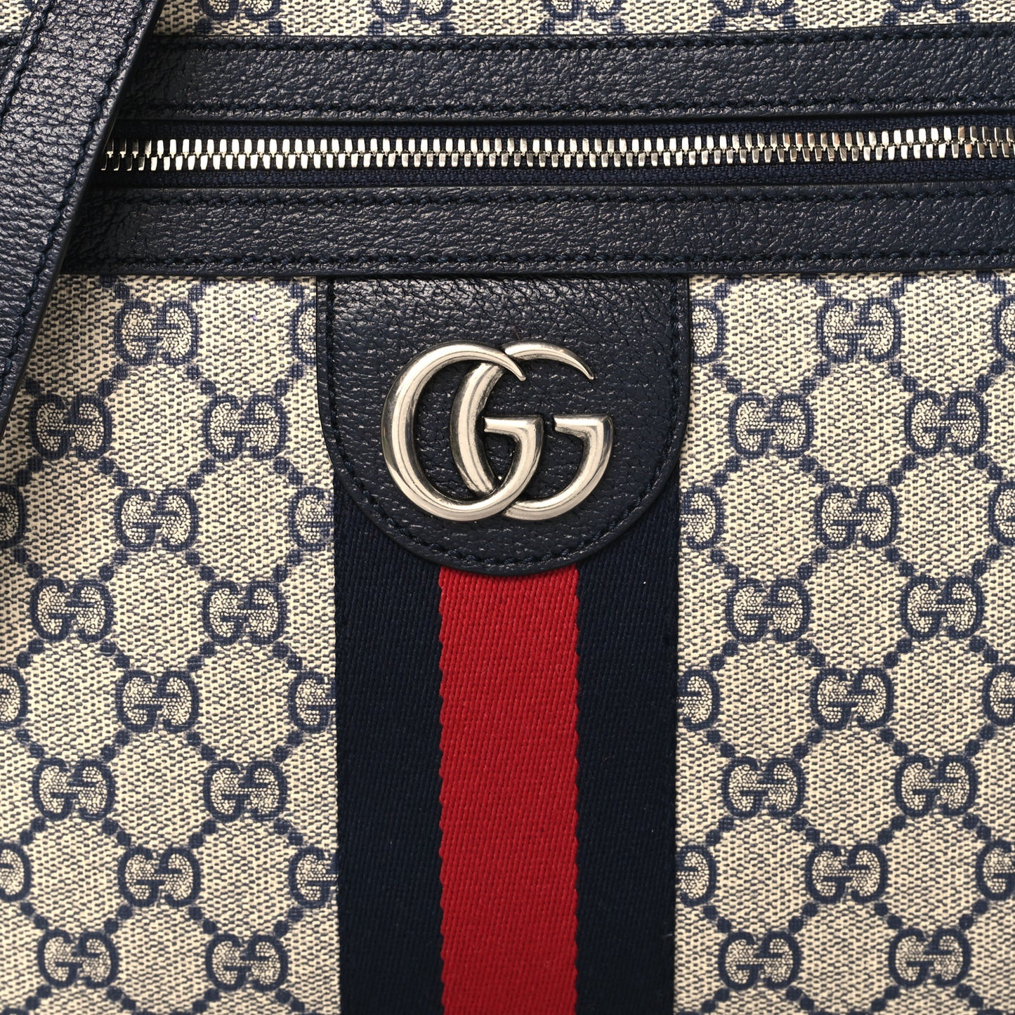 GG Supreme Monogram Textured Dollar Calfskin Web Small Ophidia Messenger Bag Beige Blue