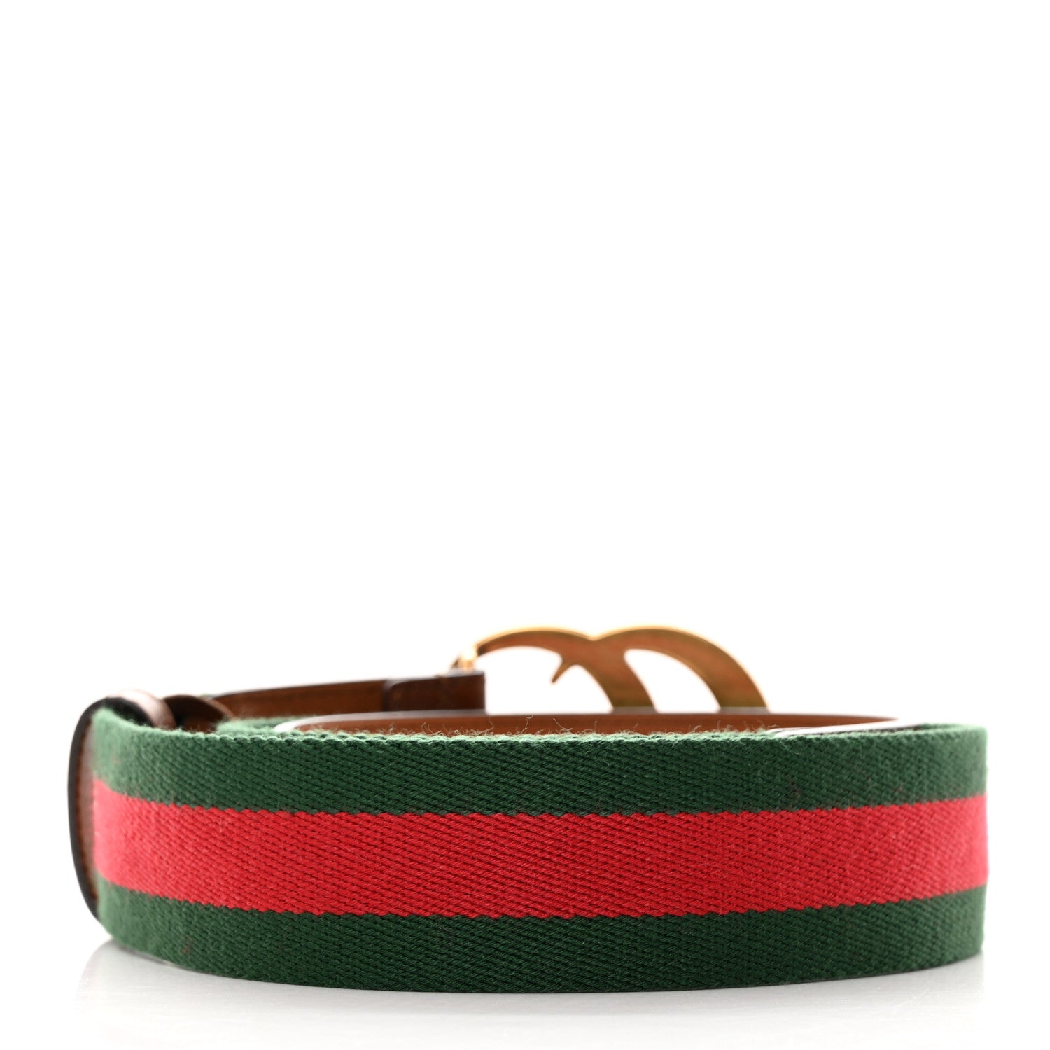 Gucci Nylon Calfskin Double G Web 40mm Belt 85/34 Green Red Cuir 2 of 5