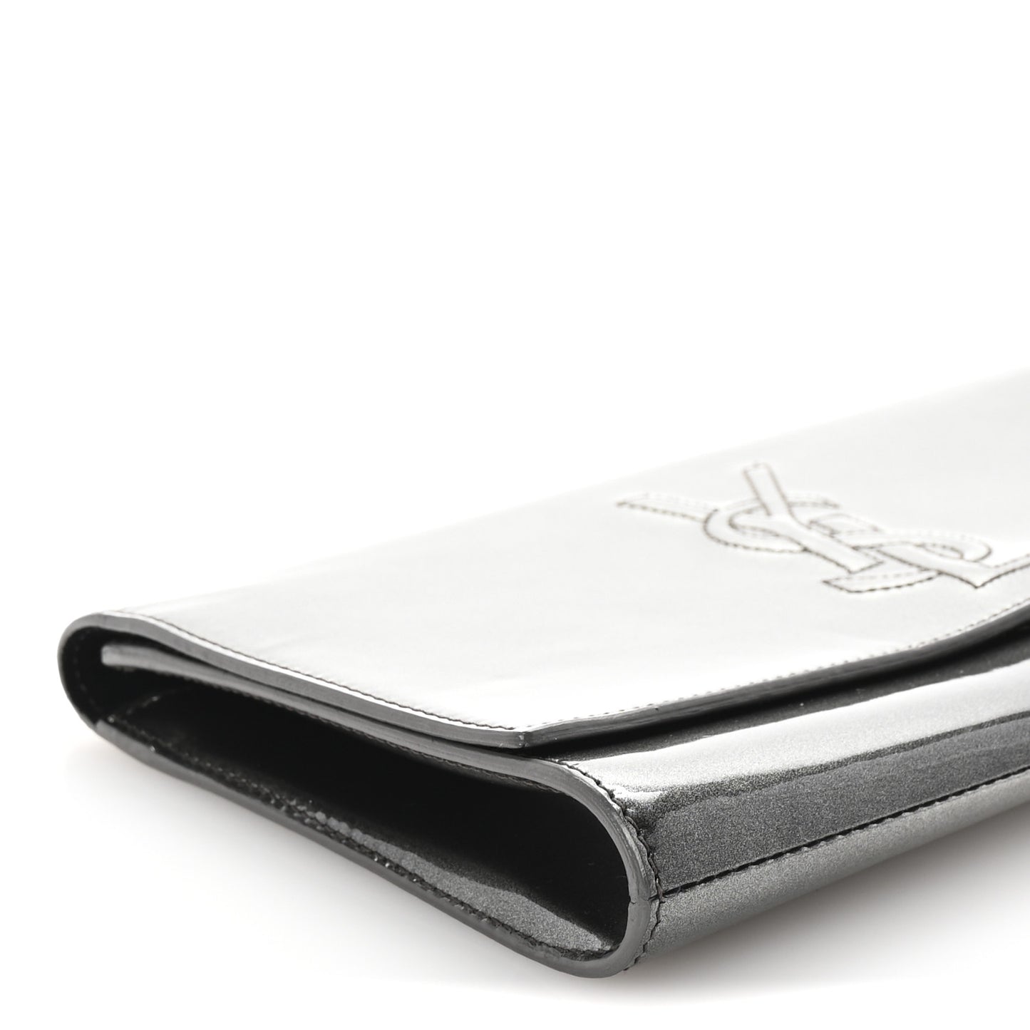 Textured Patent Monogram Large Belle De Jour Clutch Grey