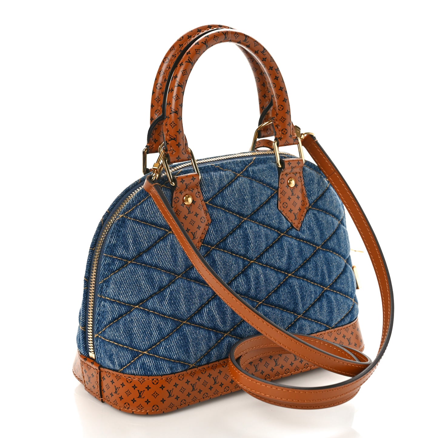 Denim Calfskin Reverse Monogram Malletage Alma BB Blue