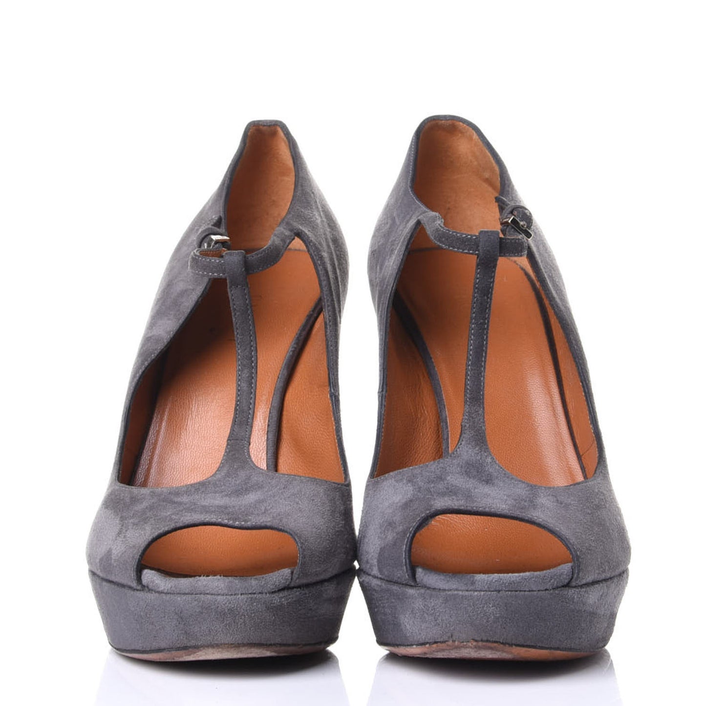 Suede T Strap Platform Pumps 37 Gray
