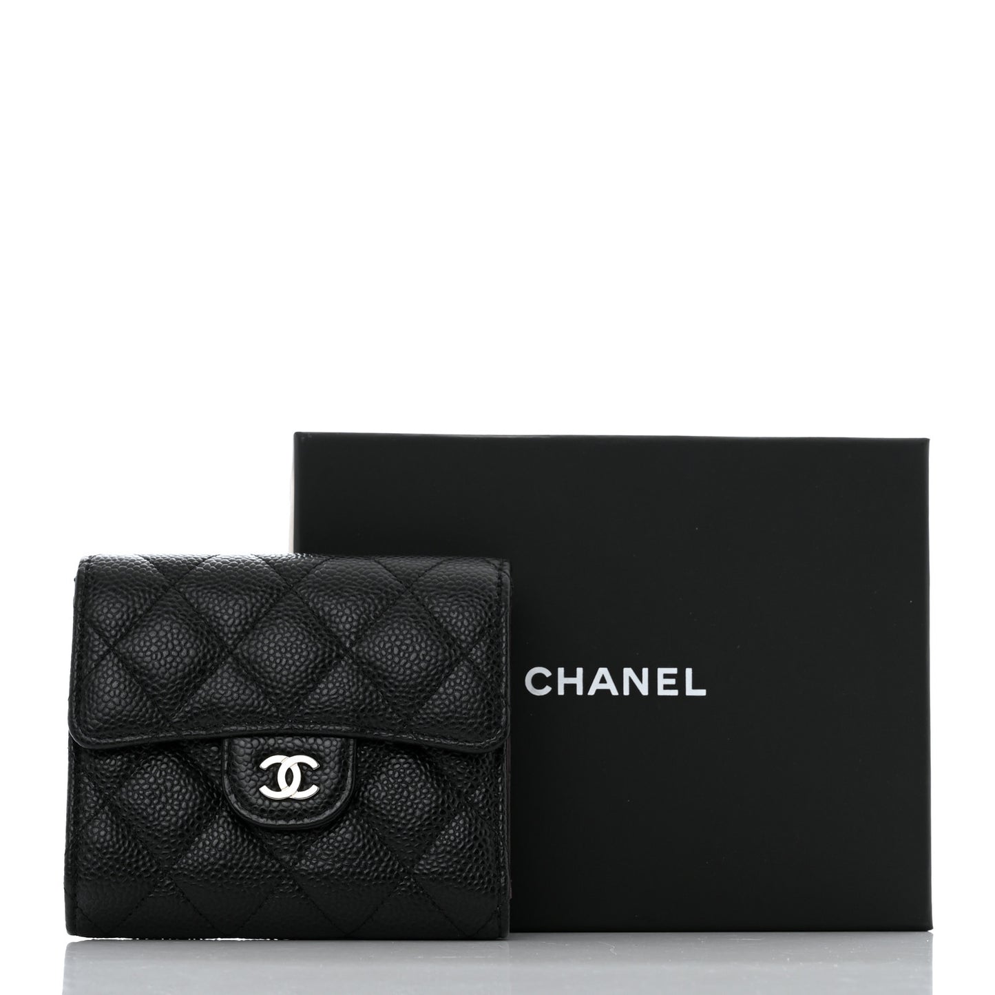 Caviar Quilted Compact Flap Wallet Black