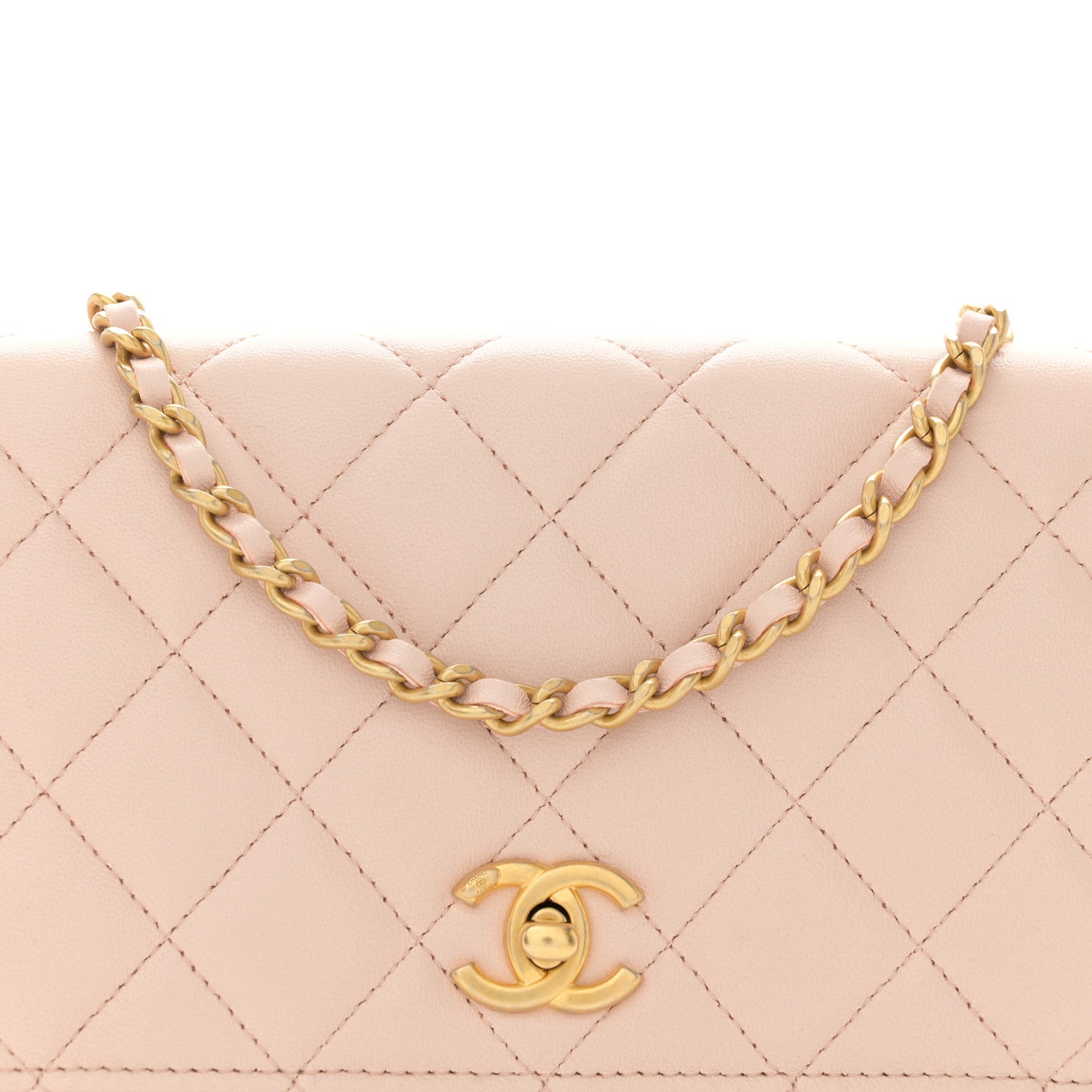 Chanel Lambskin Quilted CC Pearl Crush Wallet on Chain WOC Light Beige 9 of 12