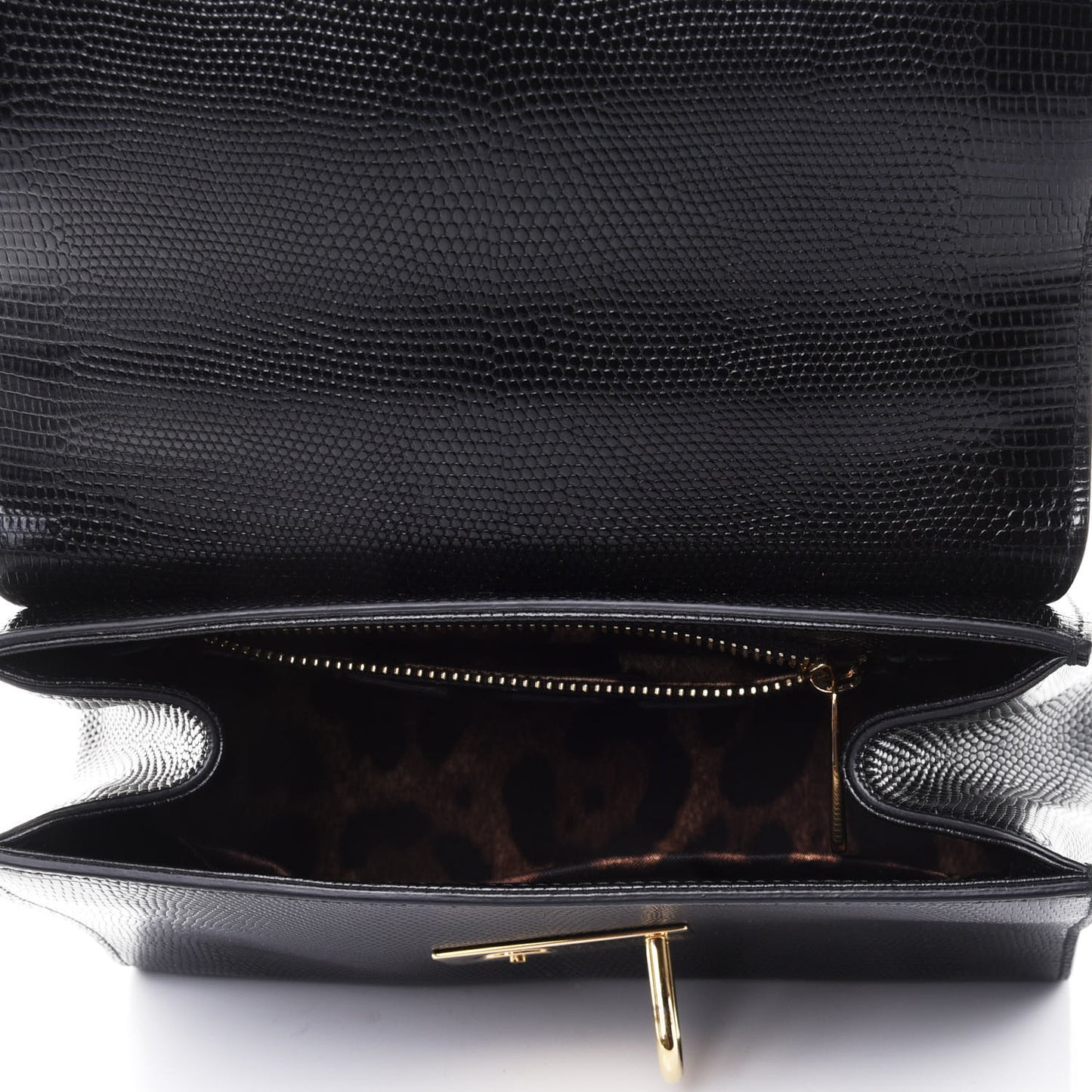 Lizard Calfskin Embossed Small Monica Top Handle Bag Black