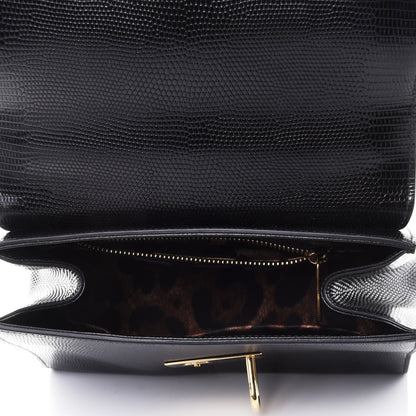 Dolce & Gabbana Lizard Calfskin Embossed Small Monica Top Handle Bag Black 4 of 4