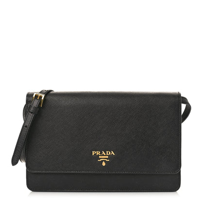 Prada Saffiano Vernice Mini Crossbody Wallet Black 1 of 8