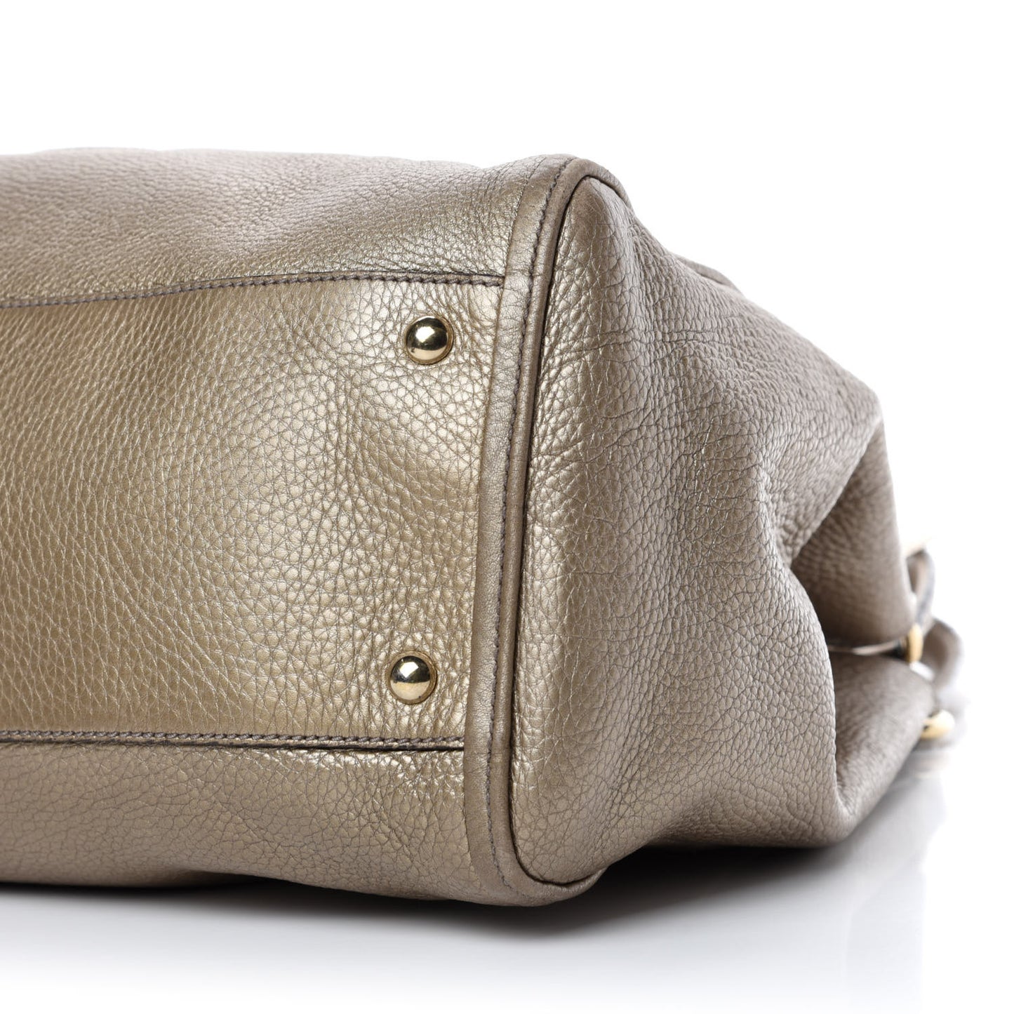 Metallic Pebbled Calfskin Medium Soho Shoulder Bag Golden Beige