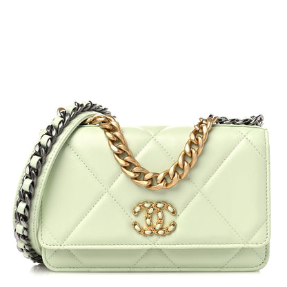 Chanel Lambskin Quilted Chanel 19 Wallet On Chain WOC Light Green 1 of 15