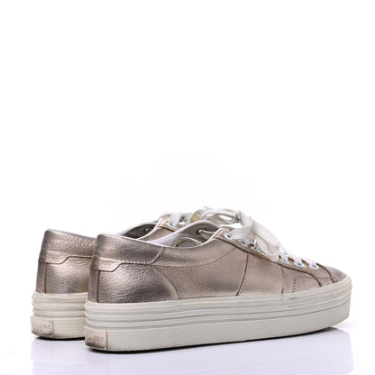 Saint Laurent Metallic Calfskin Court Sneakers 37.5 Pale Gold 4 of 16