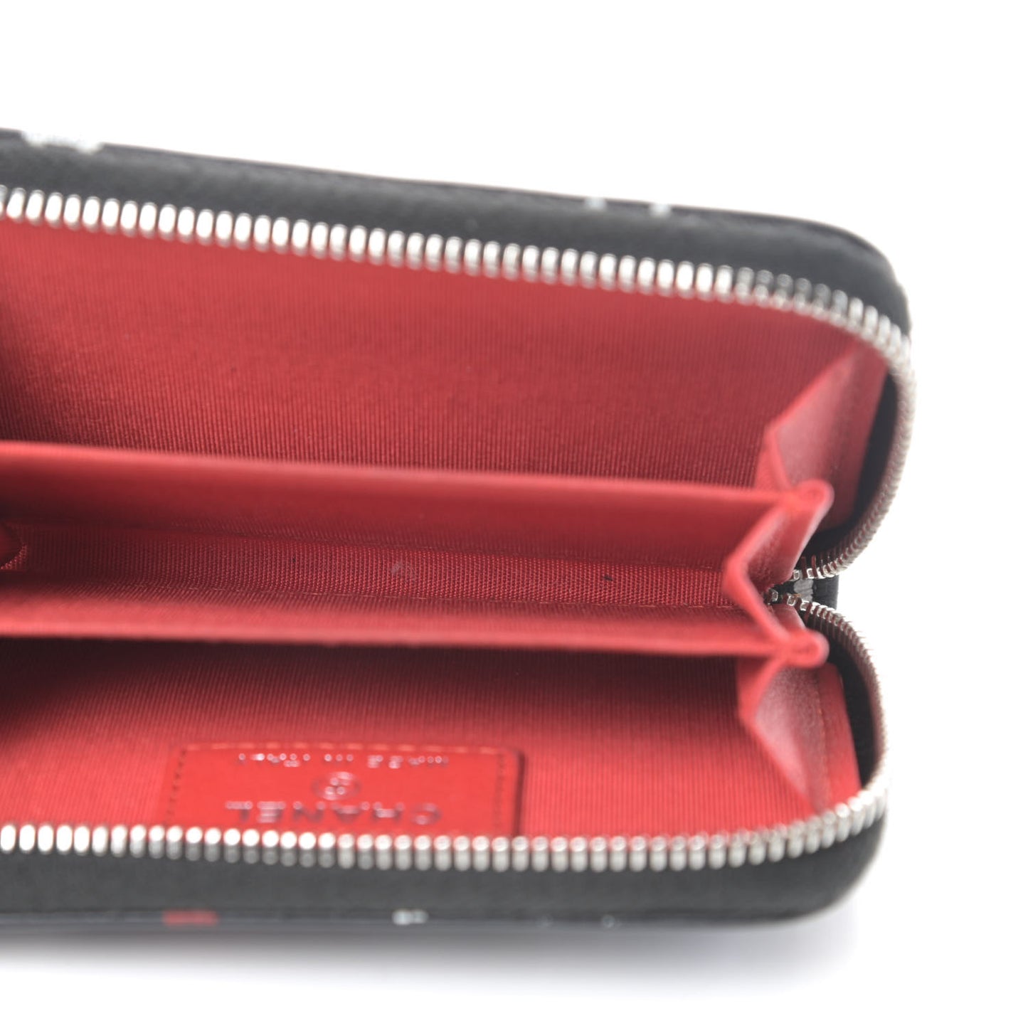 Lambskin Quilted Data Center Zip Around Coin Purse Wallet Black