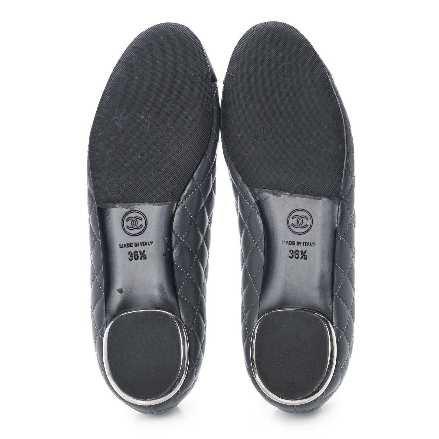 Lambskin Quilted Cap Toe Ballerina Flats 36.5 Charcoal Black