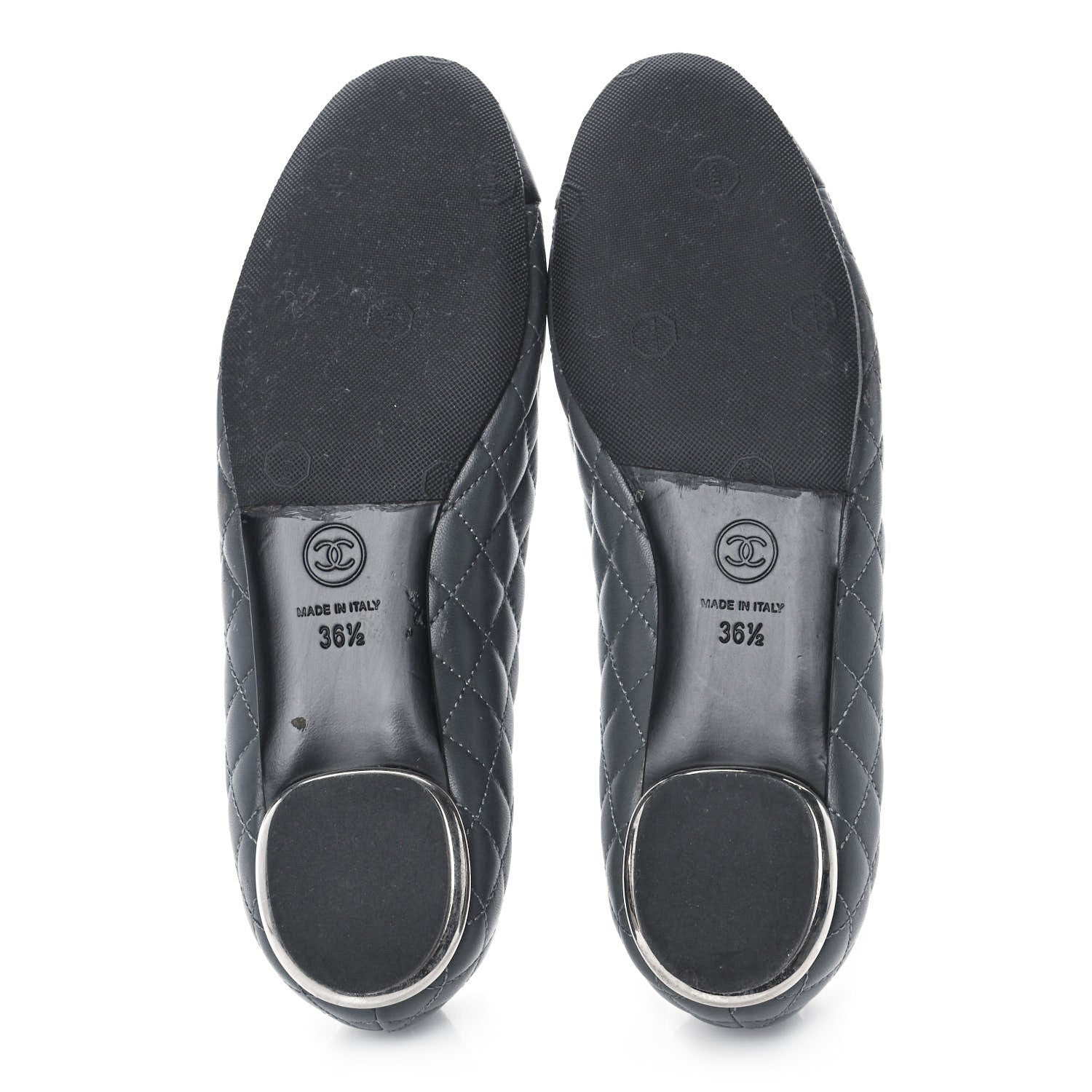Chanel Lambskin Quilted Cap Toe Ballerina Flats 36.5 Charcoal Black 5 of 10
