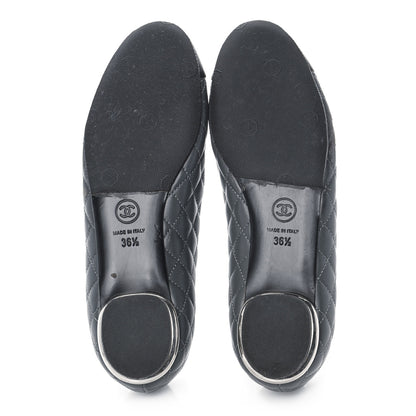 Chanel Lambskin Quilted Cap Toe Ballerina Flats 36.5 Charcoal Black 5 of 10