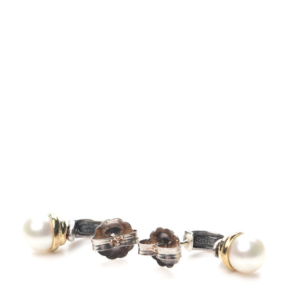 David Yurman Sterling Silver 18K Yellow Gold Pearl Cable Drop Earrings 3 of 4